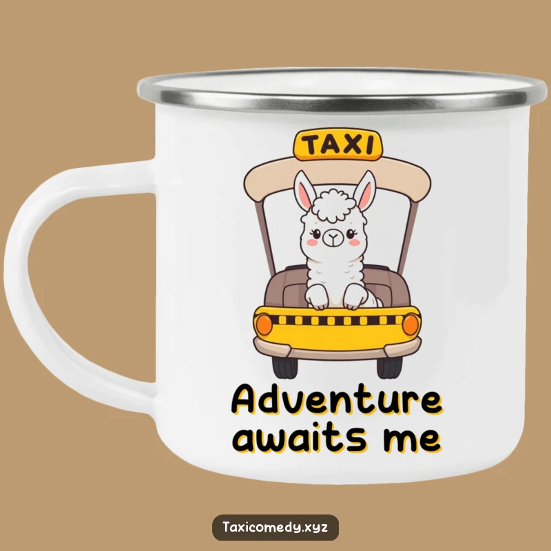 Durable Funny Llama Taxi Camping Mug - Outdoor Alpaca's Journey, Rugged Humorous Gift