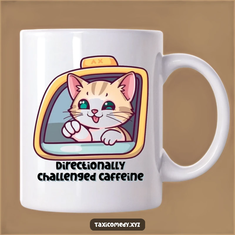 Funny Curious Cat Taxi Mug: Pointing Feline, a Purrfectly Funny Gift