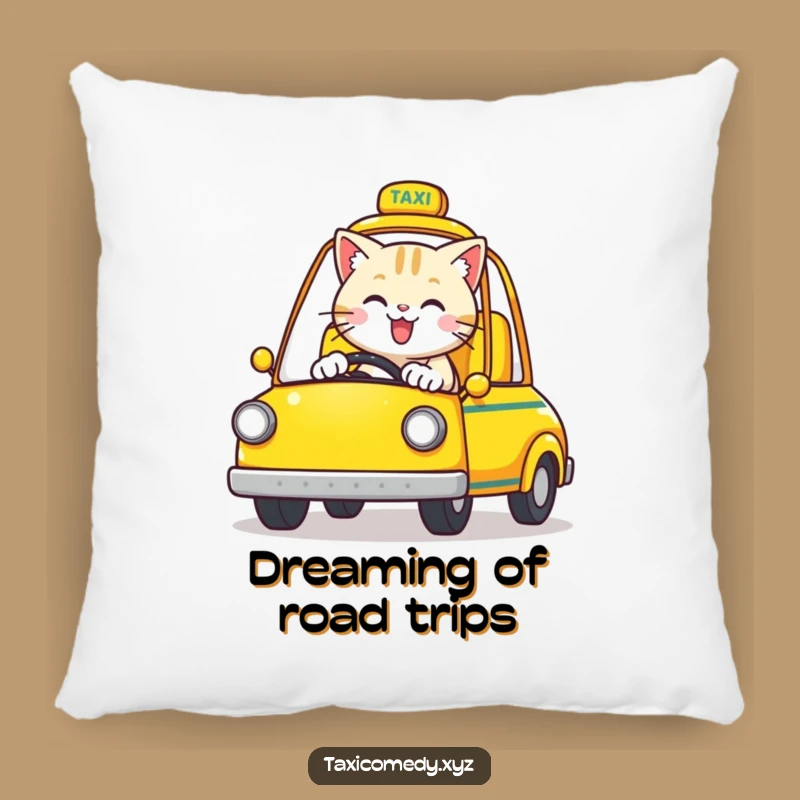 Get cozy with a ride into dreamland! This funny cat pillow features a happy feline chauffeur ready for relaxation.