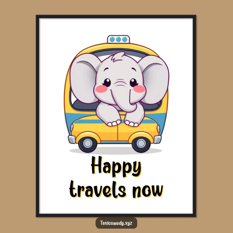 Funny Happy Elephant Taxi Digital Art: Joyful Print for Instant Cheerful Decor