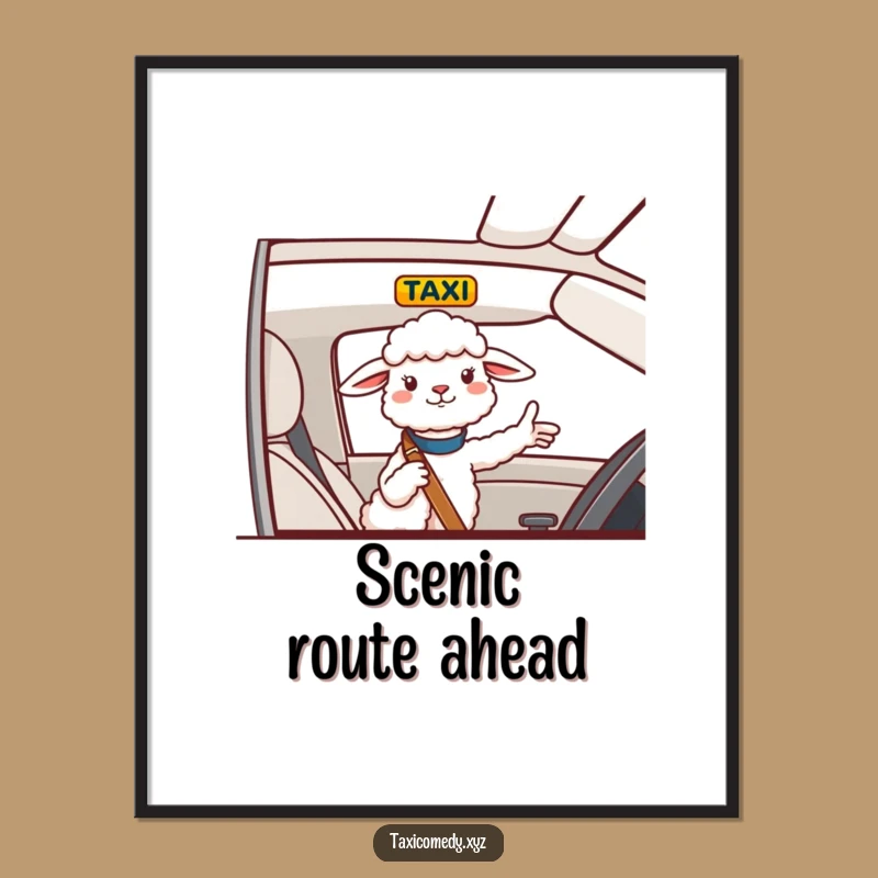 Funny Sheep Navigator Digital Print: Cheerful Sheep Gives Directions, Hilarious Decor