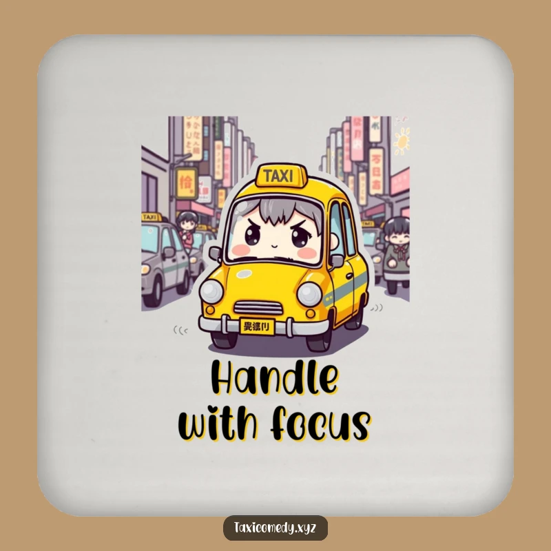 Protect your surfaces with urban resilience using this funny taxi coaster. The design features a determined taxi character navigating busy streets.