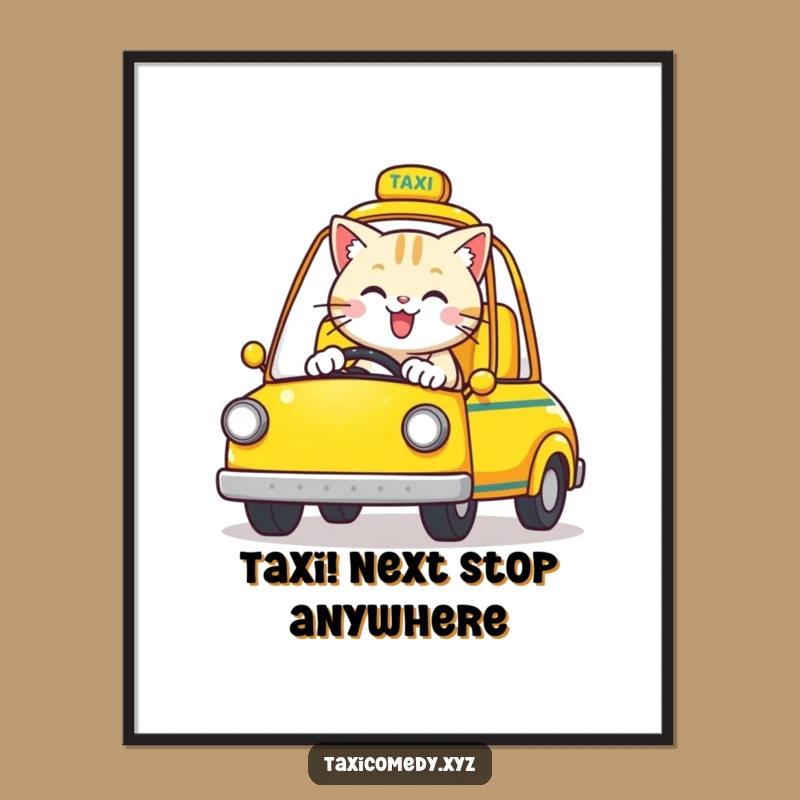 Brighten your space with feline fun! This funny cat poster features a happy cat taxi driver ready for the city streets.