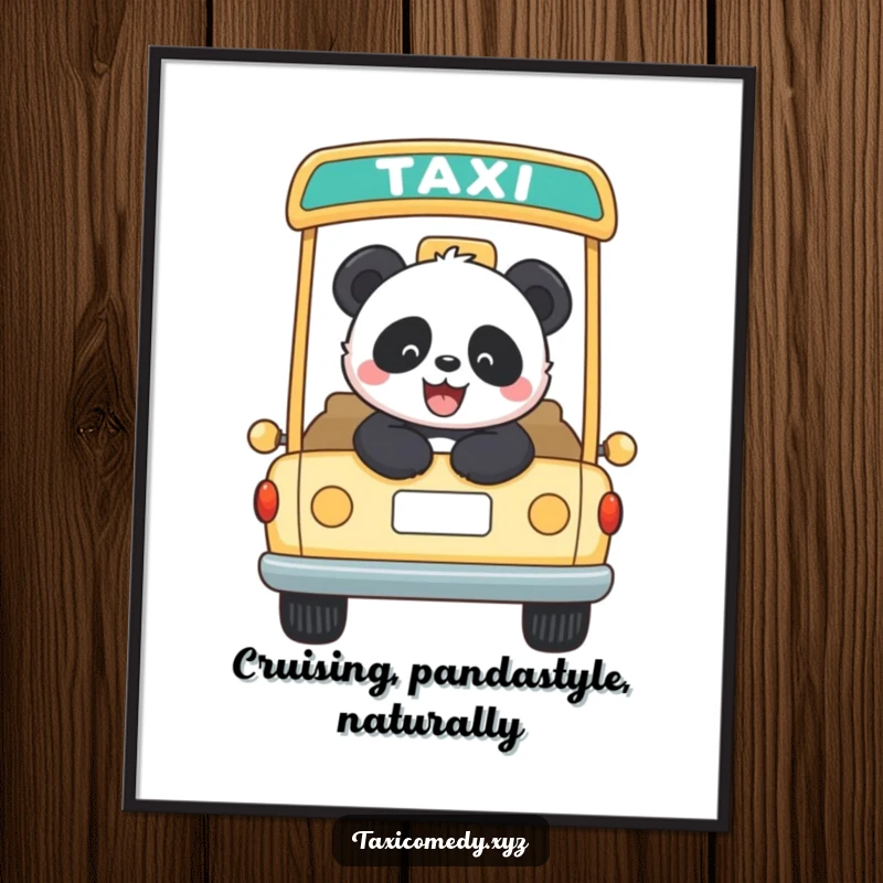 Funny Free Printable Wall Art: A panda joyfully riding in the back of an open-top taxi, enjoying the breeze, downloadable art.