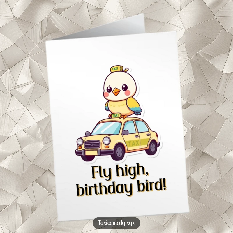 Funny Free Printable Bird Birthday Card: A cheerful bird on a taxi, ready to deliver birthday joy.