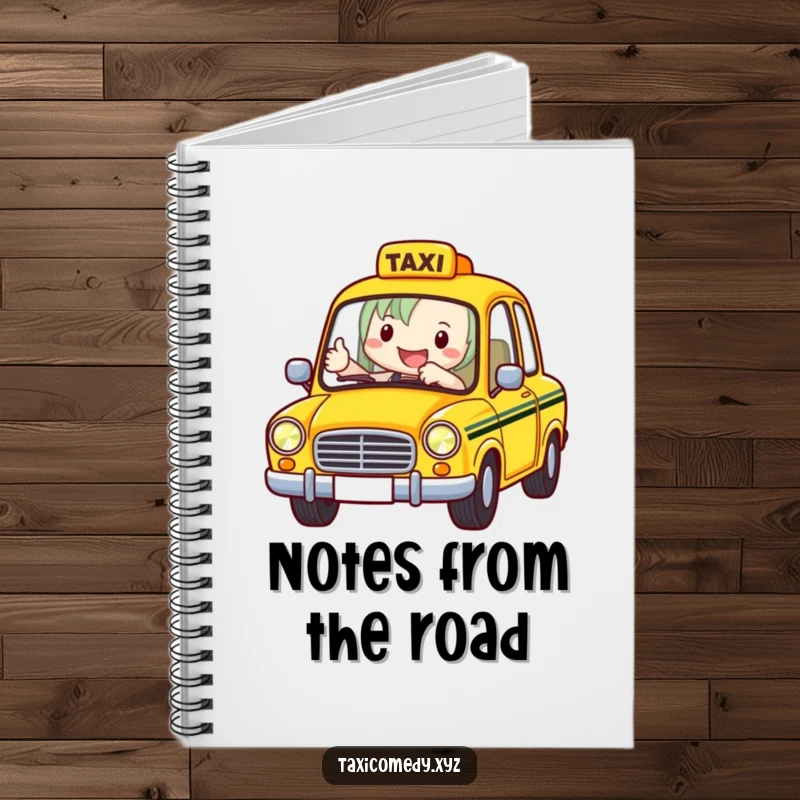 Funny Taxi Driver Notebook featuring a cheerful taxi driver giving a thumbs-up, ideal for taking notes with a dose of urban humor.