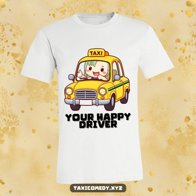Funny Taxi Driver T-Shirt featuring a happy taxi driver giving a confident thumbs-up, embodying the spirit of a fun and reliable ride.