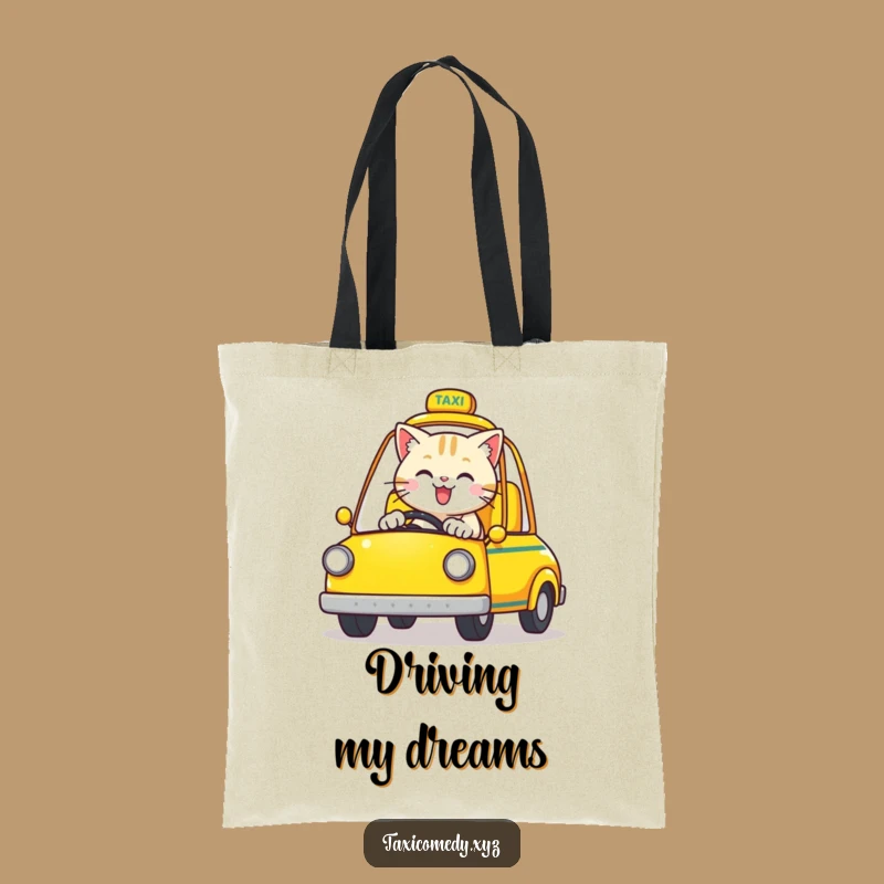 Take your errands on a joyride with this funny cat tote bag! The happy cat driver adds a whimsical touch to your day.