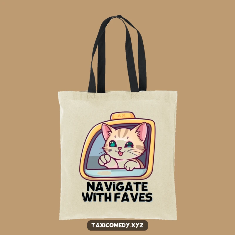 Funny Curious Cat Taxi Tote Bag: Carry Your Finds with a Pointing Paw Hilariously
